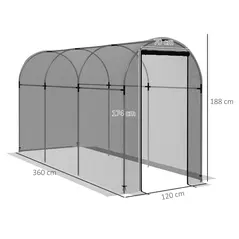 Outsunny 360 x 120cm Galvanised Steel Fruit Cage, Plant Protection Tent with Zipped Door, Black - 3