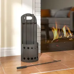 Outsunny 4 Pieces Fireplace Companion Set, Metal Fireplace Accessories Fireside Companion Set with Broom, Shovel, Poker, Bucket, Black - 7