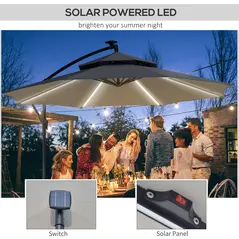 Outsunny 3m LED Light Overhanging Parasol - Grey - 4