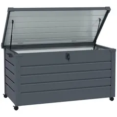 Outsunny 311L Galvanised Steel Garden Storage Box, with Lock - Dark Grey - 1