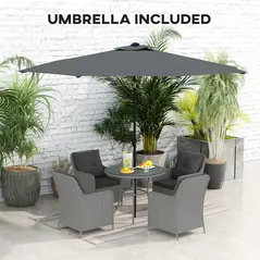 Outsunny 4 Seater Rattan Dining Set with Parasol & Cushions - Light Grey - 6