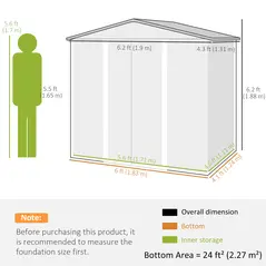 Outsunny 4 x 6ft Galvanised Steel Garden Shed, with Lock and Gloves - Oak - 3