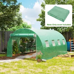 Outsunny 4 x 3 x 2m Polytunnel Greenhouse Replacement Cover ONLY Winter Garden Plant PE Cover for Tunnel Walk-in Greenhouse with Roll-up Windows Door Outdoor, Green - 2
