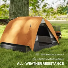 Outsunny 3-4 Person Camping Tent, Easy Set Up Waterproof Dome Tent with Sewn-in Groundsheet, Mesh Windows, Pocket and Hook for Camping, Hiking, Backpacking, Orange and Grey - 5