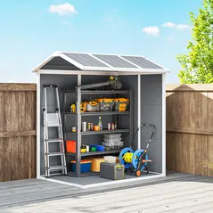 Outsunny 4 x 6ft Garden Shed, Plastic Shed with Floor, Window, Lockable Door and Vents, Resin Tool Shed for Outdoor Patio Storage, Zero Maintenance, Grey - 9