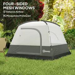 Outsunny 3-4 Person Camping Tent, Easy Set Up Waterproof Dome Tent with Sewn-in Groundsheet, Mesh Windows, Pocket and Hook for Camping, Hiking, Backpacking, Orange and Grey - 6