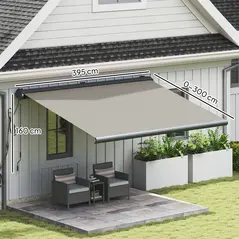 Outsunny 4 x 3(m) Full Cassette Electric Awning with Remote Controller, Aluminium Frame DIY Retractable Garden Awning, UPF50+ Sun Shade Canopy for Deck Door Window, Light Grey - 3