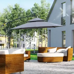 Outsunny 3m LED Light Overhanging Parasol - Grey - 2