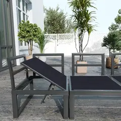 Outsunny 4 Pieces Garden Furniture Set, 5-Level Reclining Garden Corner Sofa Set, Outdoor Lounge Conversation Sectional with Cushions, Wood Effect Plastic Table, Black Frame & Light Grey Cushion - 8