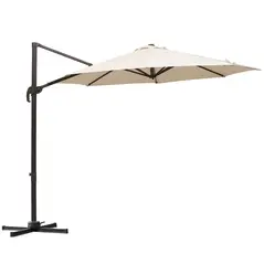 Outsunny 3M Banana Parasol Hanging Cantilever Umbrella W/ Cross Base Hand Crank Aluminium Frame 360°Rotation Hand Crank-Beige - 1