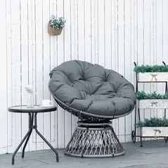 Outsunny 360° Swivel Rattan Papasan Moon Bowl Chair Round Lounge Garden Wicker Basket Seat with Padded Cushion Oversized for Outdoor Indoor, Grey - 2