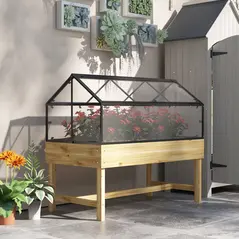 Outsunny 60 x 120cm Raised Garden Bed with Wooden Base - Natural - 2