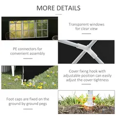 Outsunny 6 x 3 m Party Tent Gazebo Marquee Outdoor Patio Canopy Shelter with Windows and Side Panels Black - 5