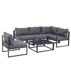 Outsunny 6 PCs Outdoor Indoor Sectional Corner Sofa Set Thick Padded Cushions Aluminium Frame 5 Seaters 1 Coffee Table Grey - 1
