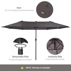 Outsunny 4.6m Garden Parasol Double-Sided Sun Umbrella Patio Market Shelter Canopy Shade Outdoor Grey - 6