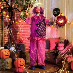 Outsunny 5′7″ Scary Animated Clown Decoration - Pink/Purple - 9