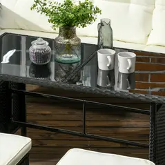 Outsunny 5 Seater Rattan Garden Furniture Set, 6 Piece Garden Sofa Set, Armchairs, 3-Seater Sofa, Footstools, Glass Dining Table, Cushions, Wicker Outdoor Furniture for Conservatory Patio, Cream - 9