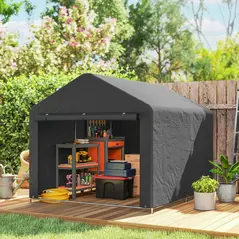 Outsunny 6.6 x 7.8ft Outdoor Garden Storage Shed, Waterproof Bike Tent with Roll-up Zipper Door, Galvanised Metal Frame, Portable Shed Shelter Carport for Motorcycle Garden Tools, Dark Grey - 2