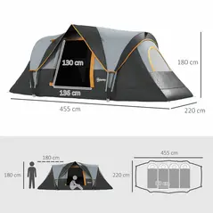 Outsunny 5-6 Man Dome Camping Tent - Light Grey and Black - 3
