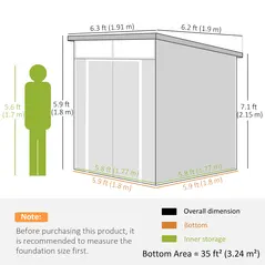 Outsunny 6 x 6ft Outdoor Storage Shed, Plastic Garden Shed with Windows and Air Vents, Outdoor Resin Tool Shed with Latch Doors for Garden, Deck, Light Grey - 3