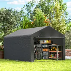Outsunny 6.6 x 7.8ft Outdoor Garden Storage Shed, Waterproof Bike Tent with Roll-up Zipper Door, Galvanised Metal Frame, Portable Shed Shelter Carport for Motorcycle Garden Tools, Dark Grey - 9