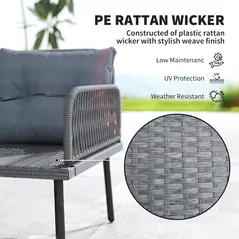 Outsunny 6 Piece Rattan Garden Furniture Set, 8 Seater Garden Corner Sofa with Cushions and Glass Top Table, Sectional Outdoor Furniture Conservatory Set for Patio, Charcoal Grey - 5