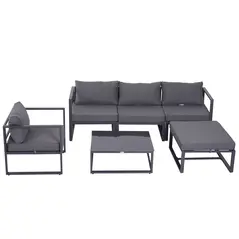 Outsunny 6 PCs Outdoor Indoor Sectional Sofa Set Thick Padded Cushions Aluminium Frame 5 Seaters 1 Coffee Table Footrest Grey - 8