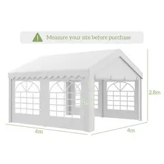 Outsunny 4m x 4m Marquee Party Tent, Heavy Duty Wedding Canopy with Sidewalls, Doors, Windows, Galvanised Garden Gazebo for Parties Events, White - 3