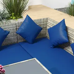 Outsunny 5 Pieces Rattan Garden Furniture Set with Dining Table, Cushions - Dark Blue - 8