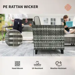 Outsunny 5-Piece Rattan Patio Furniture Set with Gas Fire Pit Table, Loveseat Sofa, Armchairs, Cushions, Pillows, Grey - 6