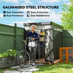Outsunny 5.3 x 8.5ft Galvanised Steel Garden Shed, Metal Shed with Roof Windows, Leakage Holes and Lockable Wide Door for Outdoor Patio Tool Storage - 4