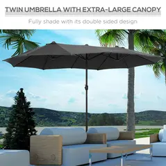 Outsunny 4.6M Sun Umbrella Canopy Double-sided Crank Sun Shade w/ Cross Base Grey - 4