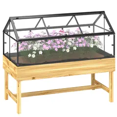 Outsunny 60 x 120cm Raised Garden Bed with Wooden Base - Natural - 1