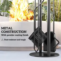 Outsunny 5 Pieces Fireplace Tools Set, Metal Fireplace Accessories Fireside Companion Set with Broom, Shovel, Poker and Bucket, Silver - 5