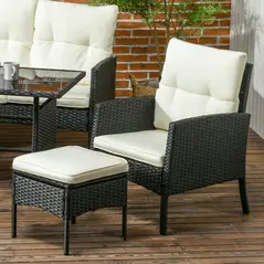 Outsunny 5 Seater Rattan Garden Furniture Set, 6 Piece Garden Sofa Set, Armchairs, 3-Seater Sofa, Footstools, Glass Dining Table, Cushions, Wicker Outdoor Furniture for Conservatory Patio, Cream - 7