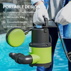 Outsunny 400W Submersible Water Pump for Dirty/Clean Water, 9000L/H Electric Sump Pump with Float Switch, Drain Water from Garden Pond, Hot Tub, Ditches, Portable and Lightweight - 7