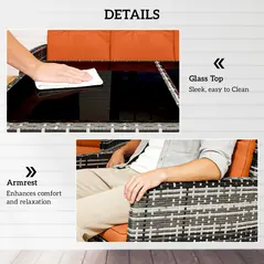 Outsunny 6 Pieces Rattan Garden Furniture Set with Dining Table and Cushions, Orange - 6