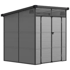 Outsunny 6 x 6ft Outdoor Storage Shed, Plastic Garden Shed with Windows and Air Vents, Outdoor Resin Tool Shed with Latch Doors for Garden, Deck, Light Grey - 1