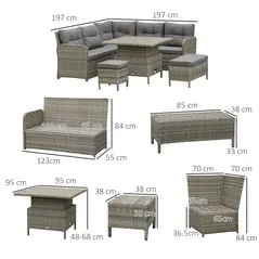 Outsunny 6 Pieces Outdoor PE Rattan Garden Furniture, Patio Wicker Sectional Conversation Corner Sofa w/ Soft Padded Cushion & Liftable Coffee Table, Grey - 3