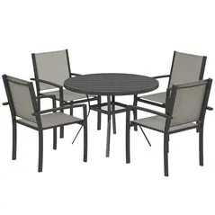 Outsunny 5 Piece Garden Furniture Set, Garden Dining Set with Round Table and 4 Stackable Chairs, Steel Frame, for Outdoor, Patio, Terraces, Dark Grey - 1