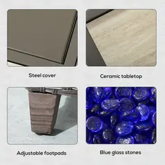 Outsunny 5-Piece Rattan Patio Furniture Set with Gas Fire Pit Table, Loveseat Sofa, Armchairs, Cushions, Pillows, Dark Brown - 8