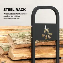 Outsunny 6.5 FT Steel Firewood Log Rack with 300 kg Capacity, Heavy Duty Indoor Outdoor Fireplace Wood Storage Shelf, Log Holder/Stand with Extra Support Legs, Decorative Bonfire Pattern, Black - 5