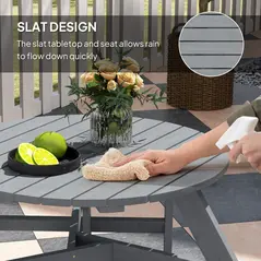 Outsunny 6 Seater Wooden Picnic Table and Garden Benches Set, Round Garden Dining Set with 3 Benches and Umbrella Hole Outdoor Garden Park, Grey - 6