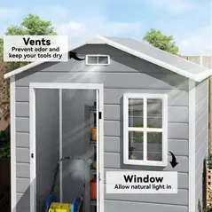 Outsunny 6 x 4ft Garden Shed, Plastic Shed with Floor, Window, Lockable Door and Vents, Wood Effect Resin Tool Shed for Outdoor, Grey - 7