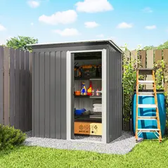Outsunny 5 x 3ft Garden Storage Shed with Sliding Door and Sloped Roof Outdoor Equipment Tool, Light Grey - 9