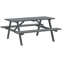 Outsunny 6 Seater Wooden Picnic Table Bench for Outdoor Garden or Patio with Parasol Cutout 150 cm Grey - 1