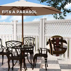 Outsunny 5 Pieces Garden Dining Set for 4, Cast Aluminium Outdoor Dining Set with 4 Armchairs and Round Dining Table with Parasol Hole, Garden Furniture Set, Bronze Tone - 5