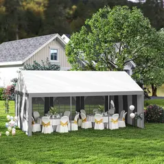 Outsunny 6 x 4m Galvanised Party Tent, Marquee Gazebo with Sides, Six Windows and Double Doors, for Parties, Wedding and Events - 2