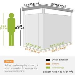 Outsunny 5.3 x 8.5ft Galvanised Steel Garden Shed, Metal Shed with Roof Windows, Leakage Holes and Lockable Wide Door for Outdoor Patio Tool Storage - 3