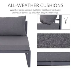 Outsunny 6 PCs Outdoor Indoor Sectional Sofa Set Thick Padded Cushions Aluminium Frame 5 Seaters 1 Coffee Table Footrest Grey - 5